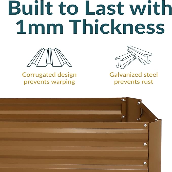 Sunnydaze 11.75" H Raised Metal Garden Bed - Galvanized Raised Garden Bed Outdoor for Vegetables and Flowers - Brown - L-Shaped