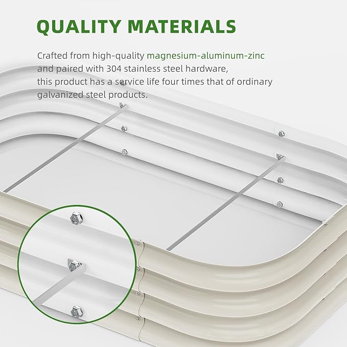 DaisyVibe Raised Garden Bed Kit, Planter Raised Garden Boxes Outdoor, Oval Large Metal Raised Garden Beds for Vegetables Flowers (White, 5ftx2ftx1ft)