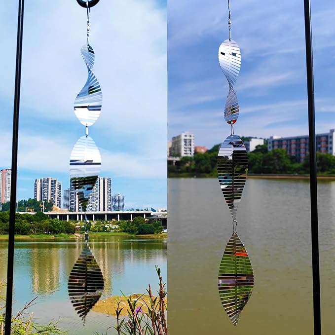 Metal Bird Scare Discs Set-Highly Reflective Double-Sided Bird Reflectors,Extra Sparkly Wind Spinners Outdoor Garden Decor, Bird Devices Deterrent to Scare Birds Away from Yard Patio Farm