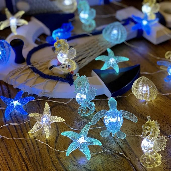 JASHIKA Solar Power Outdoor Coastal String Lights Garden Fence