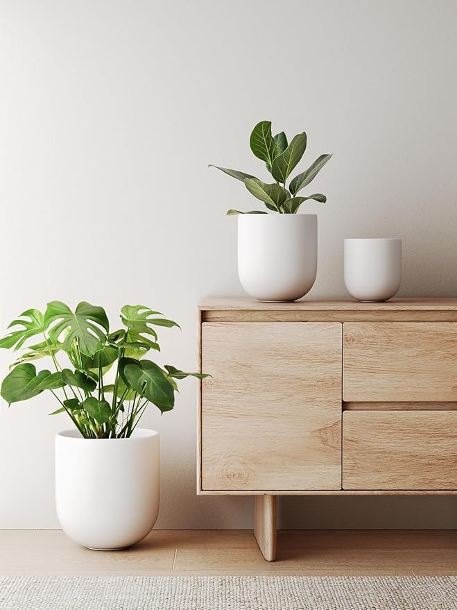 LE TAUCI 6+8+10 Inch Ceramic Pots for Plants, Plant Pots Indoor with Drainage Hole and Plug, Planter Pots for Home Office Room Patio, Set of 3, White