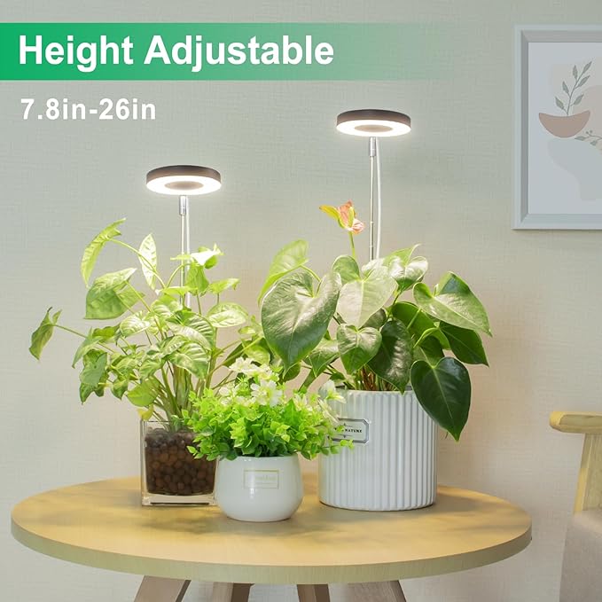 LORDEM Plant Grow Light, Full Spectrum LED Plant Light for Indoor Plants, Growing Lamp with Auto On/Off Timer, 4 Dimmable Brightness, Ideal for Indoor Plants, Black