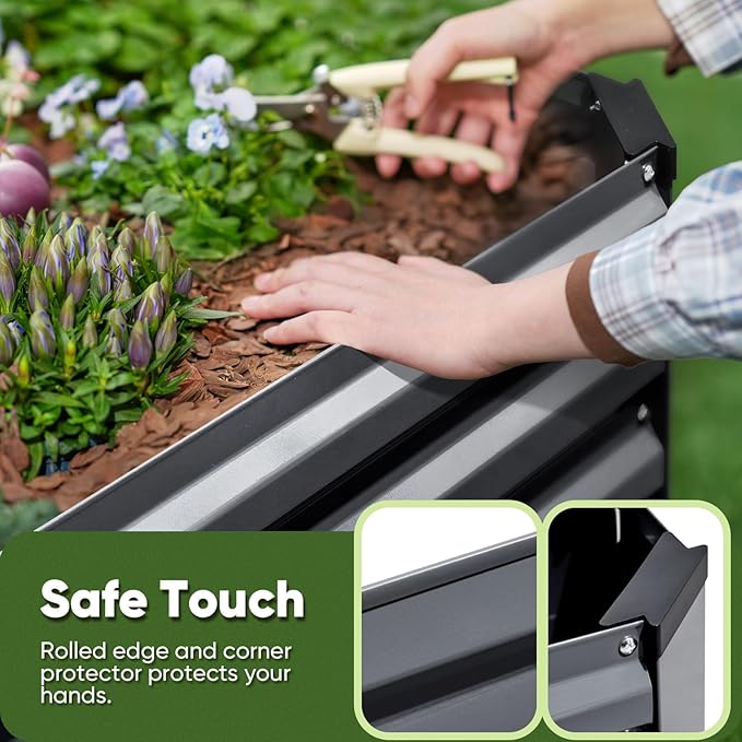 KING BIRD Raised Garden Bed Kit with Bottom 2025 Upgraded Galvanized Planter Garden Box Outdoor & Indoor for Gardening, Vegetables, Flowers, Dark Grey, 35.4x11.8x11.8 in