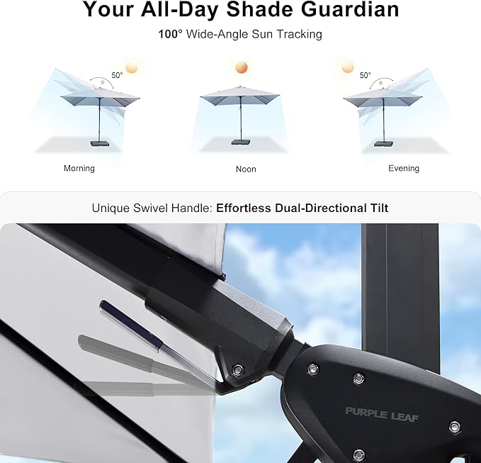PURPLE LEAF 9.8' X 9.8' Patio Umbrella with Base Outdoor Cantilever Swivel Square Umbrella with Tilt Aluminum Offset Umbrella with 360-degree Rotation for Garden Deck Pool Patio White