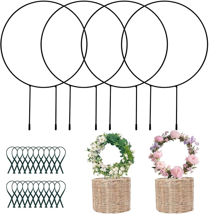 4 Pack Trellis for Potted Plants for Climbing Plants with 20 Reusable Garden Ties - 16 Inch Plant Trellis Indoor Supports for Potted Plants, Flowers, Tomatoes - Hoya Trellis,Indoor Plant Trellis(1)