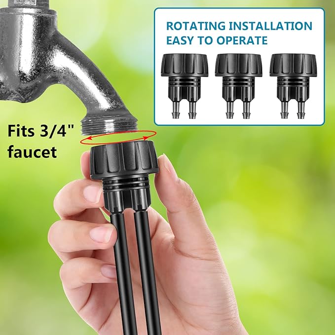 Retisee 12 Pcs 1/4 Inch Drip Irrigation Hose Connectors to 3/4 Inch Garden Faucet Adapter Drip Irrigation System Convert 3/4 to 1/4 Drip Hose Fittings with 12 Washers for Garden Irrigation