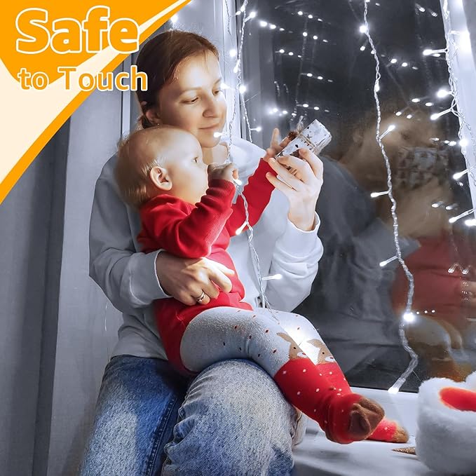 Ollny Christmas Lights Outdoor 400LED 131FT, Cool White Fairy Lights with Remote 3 Timer, Plug in 8 Modes String Lights for Bedroom Indoor Outside House Party Xmas Decorations