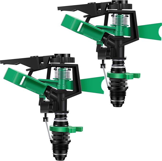 1/2 Inch Plastic Impact Sprinklers Adjustable 0 Degree to 360 Degree Pattern Plastic Sprinkler Head for Garden Watering Supplies (2 Pieces)