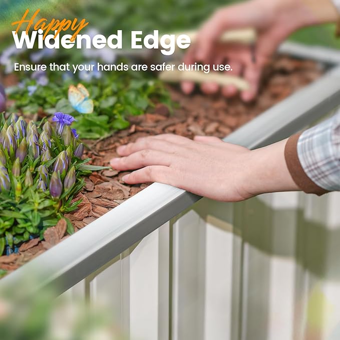 KING BIRD Galvanized Raised Garden Bed with 2 Installation Methods for DIY, 101" x 36" x 24" Heightened Planter Kit Box Outdoor for Deep-Rooted Vegetables, Flowers, Ivory