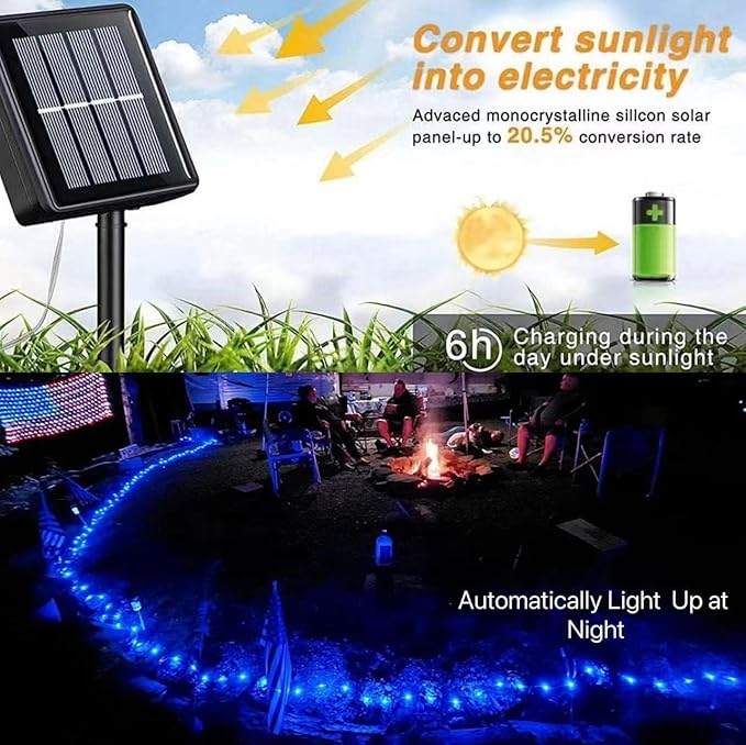 YEGUO 4 Pack Blue Solar Fairy Lights Outdoor Waterproof, Each 100 LED 33ft String Lights, 8 Modes Twinkle Lights