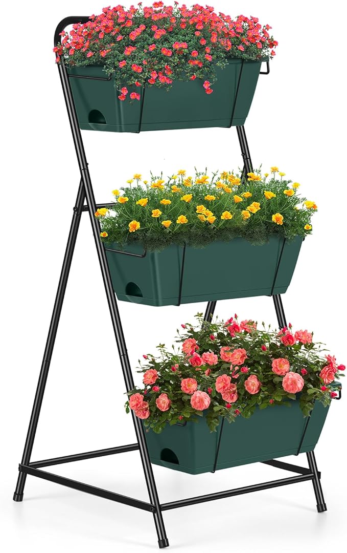 Vertical Raised Garden Bed 3 Tier Garden Planter Standing Planter Box Herb Garden Planter Outdoor and Indoor for Vegetables Flowers Green