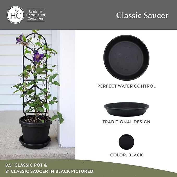 The HC Companies Flower Pot Saucers - Plastic Plant Saucer for Outdoors & Indoors - Traditional Design Plant Pot Trays for Water Drainage - Durable & Stylish Round Plant Tray (21-inch Black)