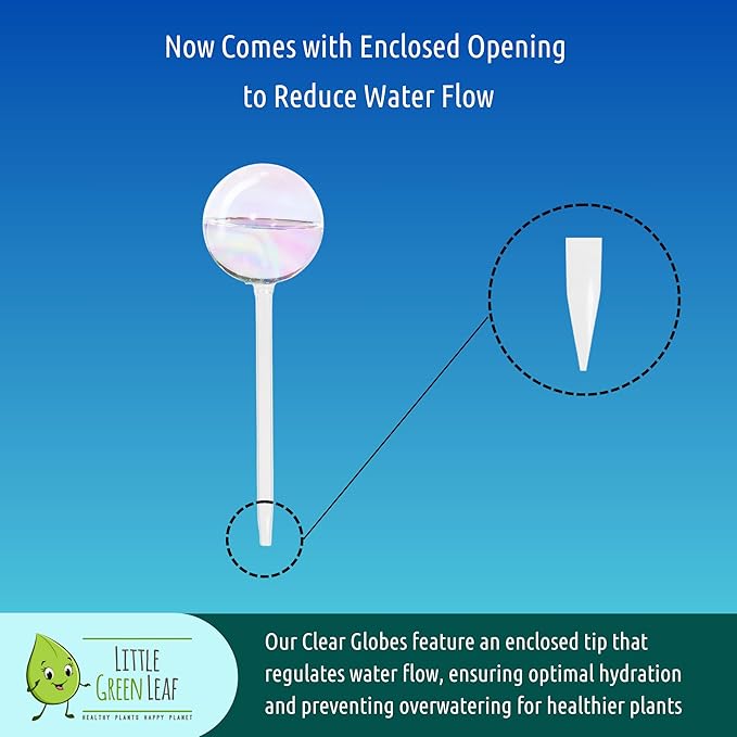 LGL Plant Watering Globes - Automatic Self Watering Globes. Decorative Self Watering Planter Inserts Made From Hand-Blown Durable Glass. Self Watering Spikes to Support Plant Health. 2 Pack, Medium.