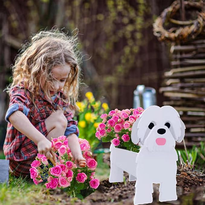 Shih Tzu White Dog Planter Plant Pots,Cute Garden Dog Flower Planter,Dog Planters Birthday Gifts for Women,Office,Indoor/Outdoor Decor（9.45 * 8.98 * 13.5in）