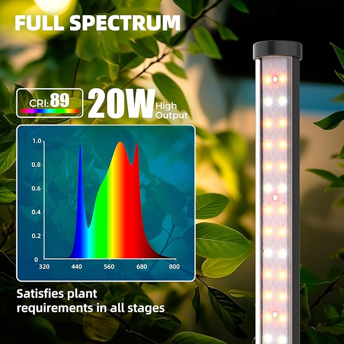 Barrina T10 Vertical Grow Light, 20W 2FT Desk LED Plant Light, Hanging and Standing, Table Top Full Spectrum Grow Lights for Indoor Plants with Stand and On/Off Switch, Ideal for Plants Growth