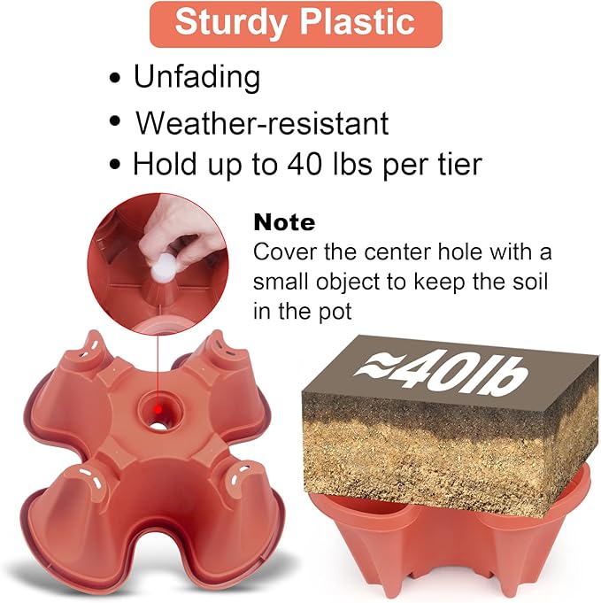 Vertical Planter 6 Tier Stackable Planters Garden Planters Strawberry Herb Flower and Vegetable Planter Indoor Outdoor Gardening Pots with Removable Wheels and Tools