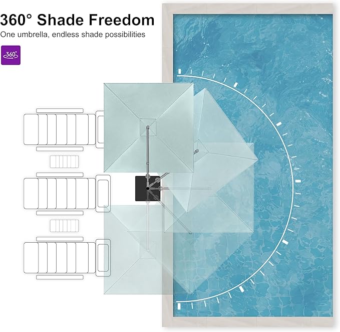 PURPLE LEAF 8 FT Cantilever Patio Umbrella Outdoor Aluminum Offset Square Umbrella with 3 Years Fade Resistance Recycled Fabric and 360-degree Rotation for Deck Pool Garden, Mint Green