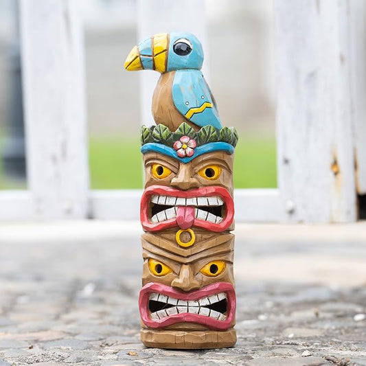 Tiki Totem Pole-Solar Tiki Statue Head Decor - 12.32 inch Tall Tiki Decorations for Tiki Bar Outdoor Patio Balcony Yard Backyard