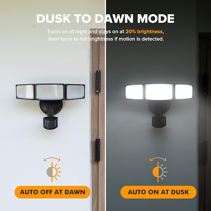 LUTEC 2 Pack 72W 7500LM LED Security Lights Motion Sensor Light Outdoor, 5000K Daylight, IP65 Waterproof, Dusk to Dawn, 3-Head Motion Detected Flood Light for Garage, Yard, Porch(Black)