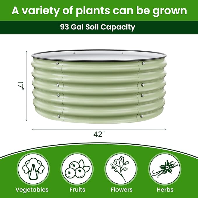 Round Raised Garden Bed Kit, 3.5x3.5x1.4Ft Outdoor Zinc-Aluminum-Magnesium Metal Flower Beds Stainless Steel Patio Ground Planter for Planting Vegetables (Light Green)