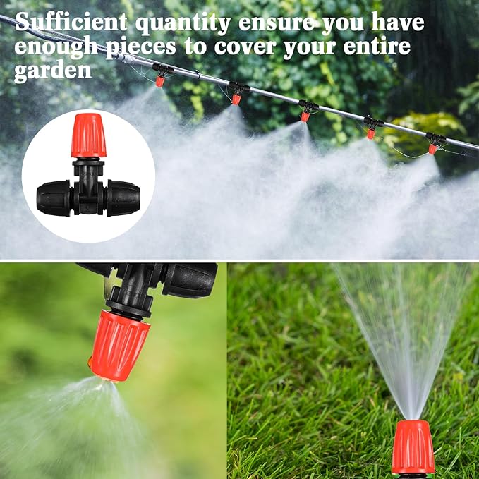 36 Pcs 1/2" to 1/4" Drip Irrigation Fittings Kit Barbed Tee Connector 2 4 6 Way Locked Tee Easy Connector Tubing End Plug Misting Nozzle Irrigation Hose Adapter for Lawn Plant System