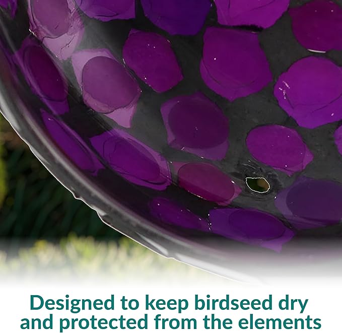 Sunnydaze 6-Inch Glass Mosaic Hanging Bird Feeder for Outdoors - Fly-Through Wild Bird Feeder - Iridescent Purple Mosaic