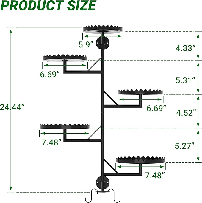 Rotating Window Plant Shelves indoor 5-tier Metal Plant Stand, Wall Plant holder for Multiple Plants indoors, Window Sill Gifts for Small Spaces, Stylish and Functional Indoor Plant Stand Black