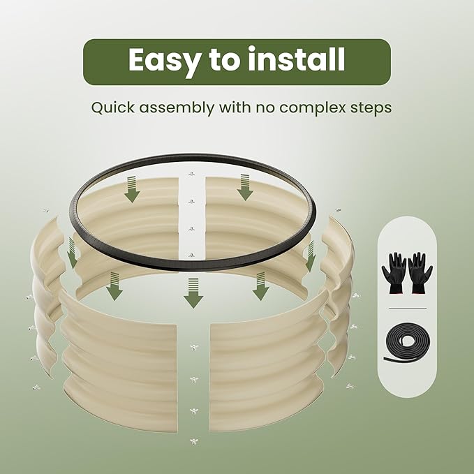 ZXZYHFTY Round Galvanized Raised Garden Bed kit,White Outdoor Garden Raised Planter Box, Round Large Metal Raised Garden Beds for Vegetable 2 * 2 * 1ft 2 Pcs