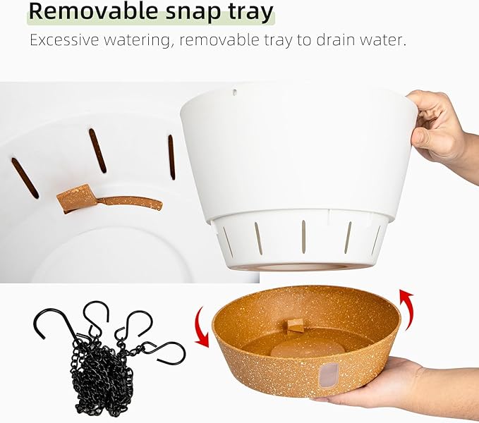 QCQHDU 2 Pack Hanging Planters for Indoor Outdoor Plants, 10 Inch Hanging Baskets Flower Pots with Reservoir Tray & Visible Water-Level