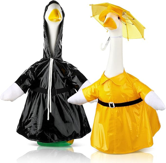 Frienda 2 Set Porch Goose Outfits Clothes 23 Inch Garden Raincoat Flag Bee Fishing Style Goose Costume for Lawn Patio Valentine's Day Decor