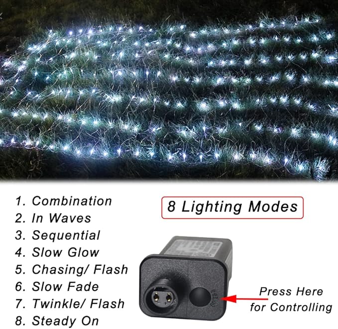 Pooqla Net Lights, 300LED Christmas Outdoor Mesh Light, 14.8x4.9 ft Fairy String Mesh Light 8 Modes Green Wire, Connectable Waterproof Decorative Light for Bushes Tree Garden Halloween, Cool White