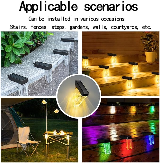 [4-pack] Outdoor solar lights, waterproof induction stair step lights, IP65 waterproof, automatically light up at dark, suitable for stairs, garden fences, flower bed decorations and terraces