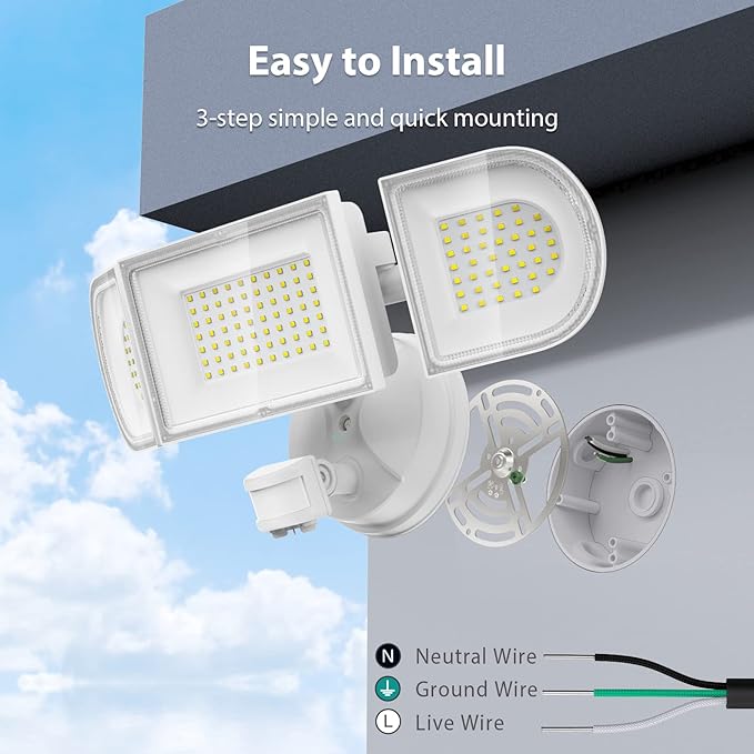 iMaihom 150W Motion Sensor Light Outdoor, 15000LM 6500K LED Security Floodlights, 3 Adjustable Head Motion Detection Light IP65 Waterproof for Yard Garage White 2pack