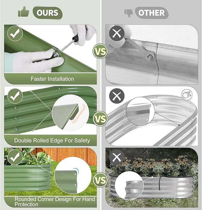 Galvanized Raised Garden Bed Outdoor- 2 Pcs Raised Beds for Gardening| Metal Planter Box, Steel Raised Garden Bed Kit with Gloves for Vegetables, Flower, Herbs (6x2x1.4FT, Green)