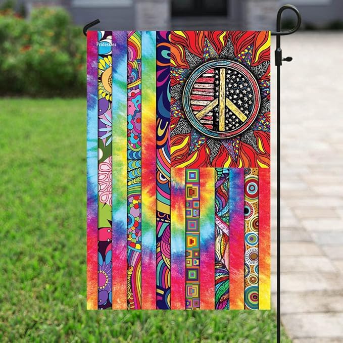 FLAGWIX Hippie Peace Flags, Summer Flag Decorations For Home, Outside, House Flag (30 x 40), Sunflower Hippie Decor House Flag, USA House Garden Flags, Premium Polyester, Decorative Outdoor Flags