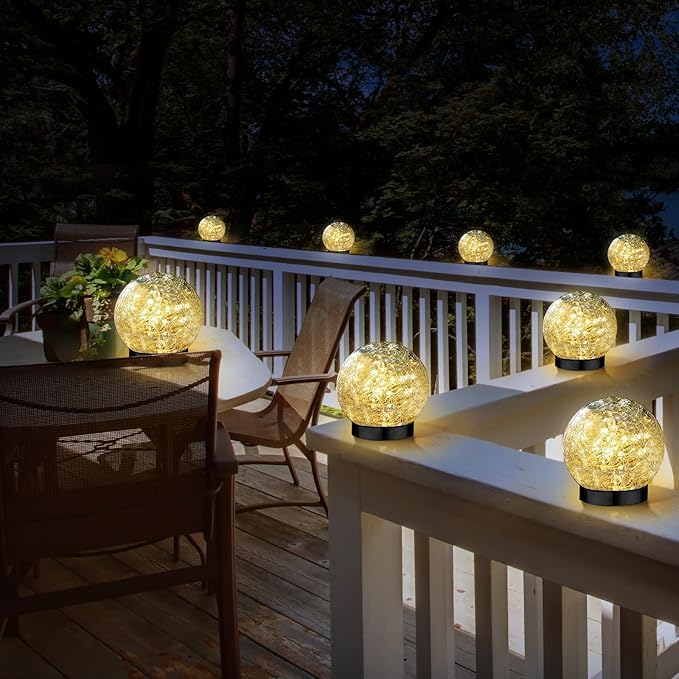 Solar Garden Lights Outdoor Waterproof, 4 Pack Cracked Glass Ball Light, Ground Landscape Garden Decor, Solar Globe Decorative for Pathway/Patio/Lawn/Yard (Warm White, 4.7")