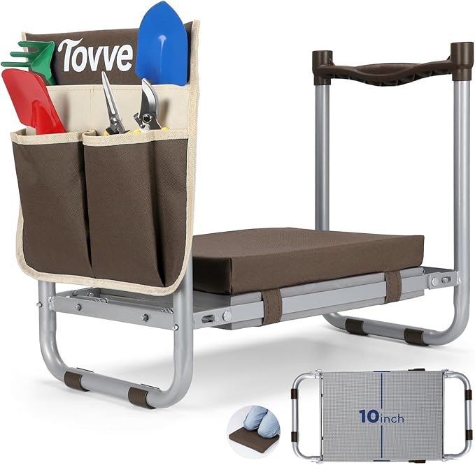 Foldable Garden Kneeler and Seat, Heavy Duty Garden Stool with 10" Wide Detachable Kneeling Pad, Portable Garden Bench Chair with Large Garden Tool Bag, Gardening Gifts for Women, Seniors, Mom