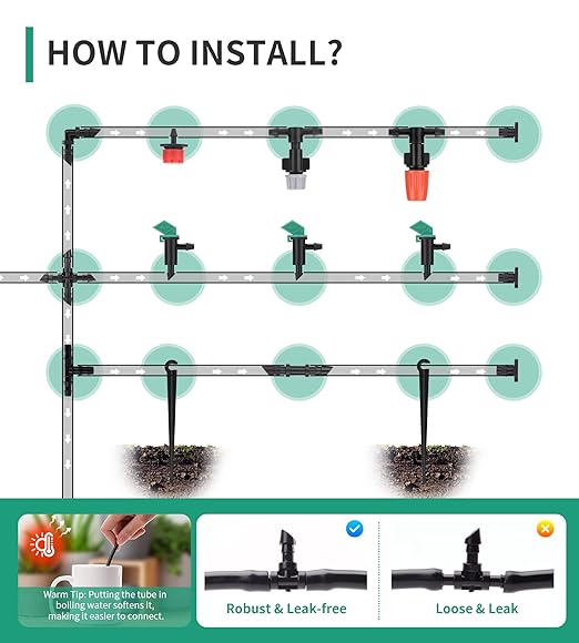 1/4 Drip Irrigation Fittings, 210 Pcs 1/4 Drip Irrigation Connectors Irrigation Fittings Kit for Flower Pot Garden Lawn (Spray,Micro Dripper,Straight Barbs,Tees,Elbows,End Plug,4-Way Coupling)