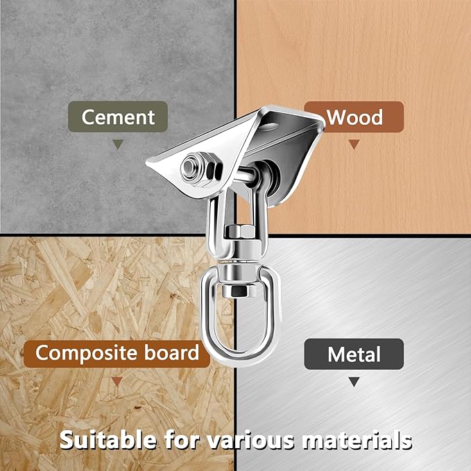 Heavy Duty Swing Hangers for Wooden Sets 1200 LB Capacity Hammock Hanger 360 Swivel Stainless Steel Swing Hardware Accessories for Porch Playground Yoga Heavy Bag Sliver | Pack of 3