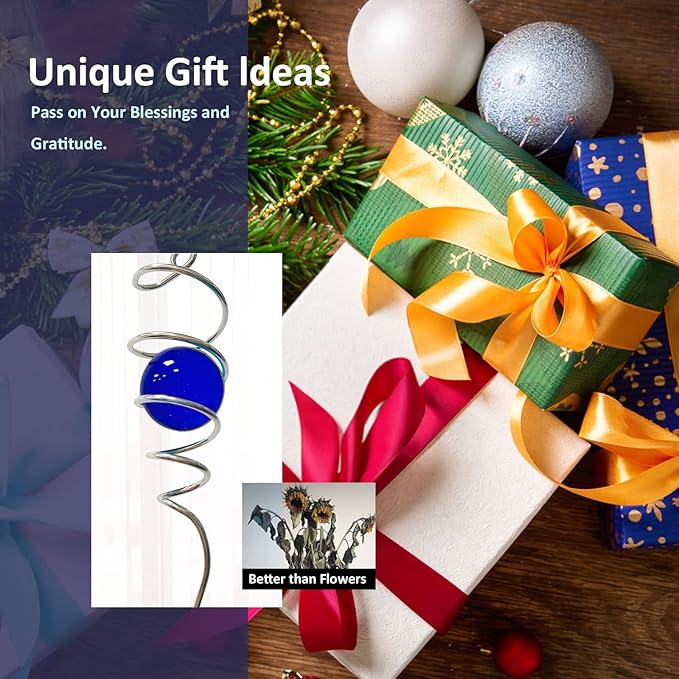 Wind Spinner Tail Gazing Ball Spiral Tail Wind Spinner Stabilizer Sun Catcher Visual Illusion in Spinning Yard Art Decor,Indoor Outdoor Garden Decoration Wind Sculptures-13 in(Dark Blue)