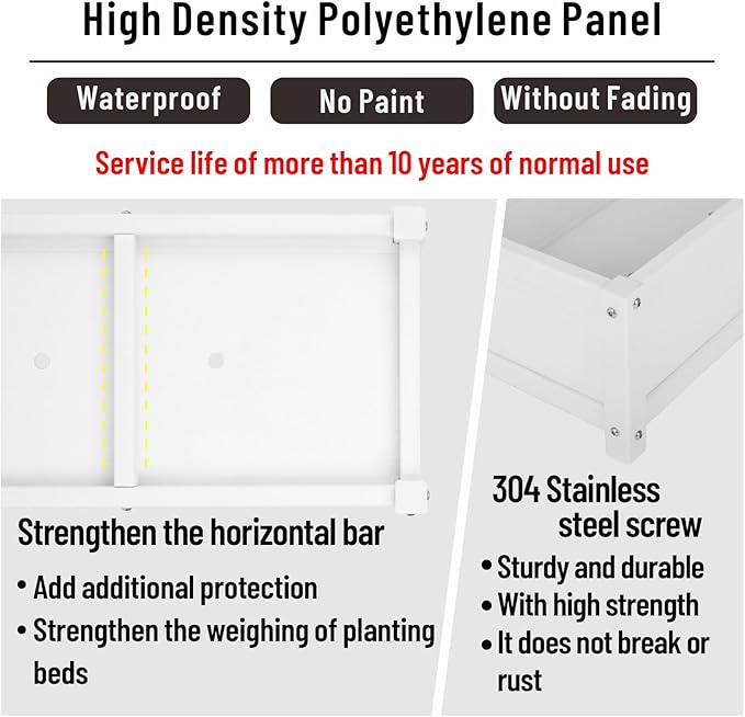 HDPE Raised Planter Box Outdoor,Rot-Resistant and Non-Cracking,Raised Beds for Gardening 29.5 * 14.4 * 9.8 in for Yard,Lawn,Outdoor Planter Boxes Rectangle with Drainage Holes White