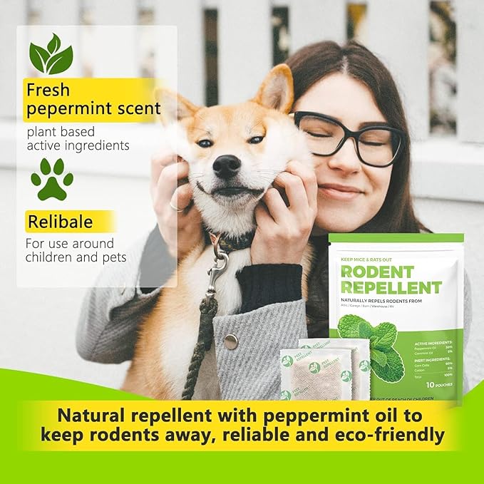 Mice Repellent Indoor, Peppermint Oil to Repel Mice and Rats, Extra-Strength Plant-Based Mice Repellent Rat Repellent for House Squirrel Repellent Rodent Deterrent for Indoor Use (Pack of 10)