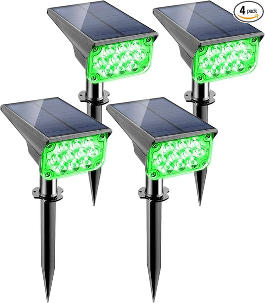 Green Solar Spot Lights Outdoor, St. Patrick's Day Decor Lights with IP65 Waterproof 20 LEDs Solar Landscape Spotlights for Garden Path Yard Holiday Christmas 4 Pack