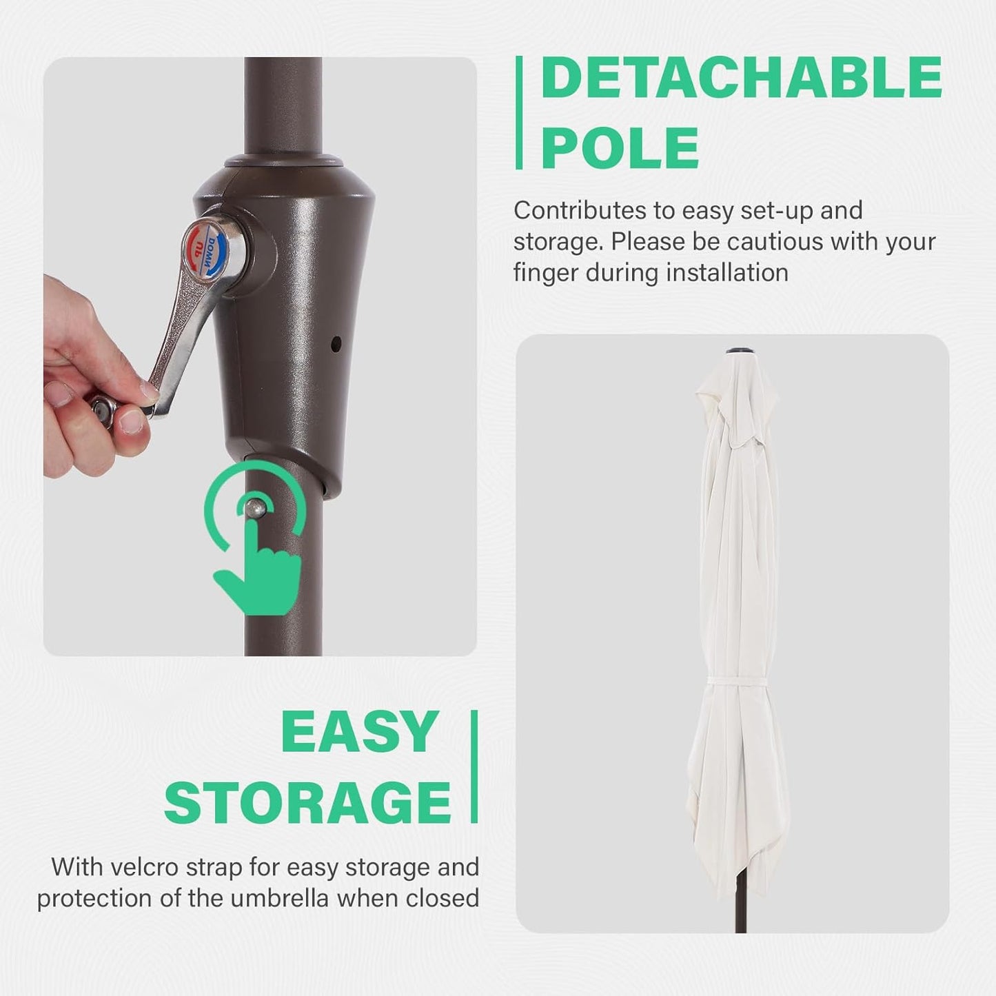 JEAREY 6.5x10 ft Rectangular Patio Umbrellas Outdoor Market Umbrella with Push Button Tilt and Crank, Rectangle Table Umbrella 6 Sturdy Ribs UV Protection for Pool Garden Backyard Deck, Cream-White