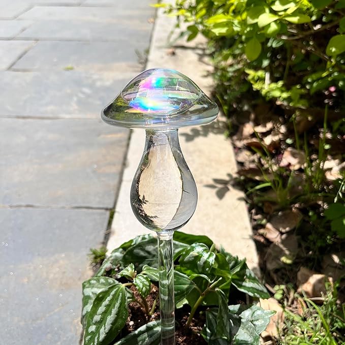 Kingbuy Self Watering Globes Hand Blown Glass Plant Watering Bulbs Colorful Mushroom Automatic Drippers Irrigation Devices for Indoor Outdoor Plants, 4 Pack