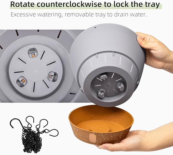 QCQHDU 2 Pack Hanging Planters for Indoor Outdoor Plants, 8 Inch Hanging Baskets Flower Pots with Reservoir Tray & Visible Water-Level