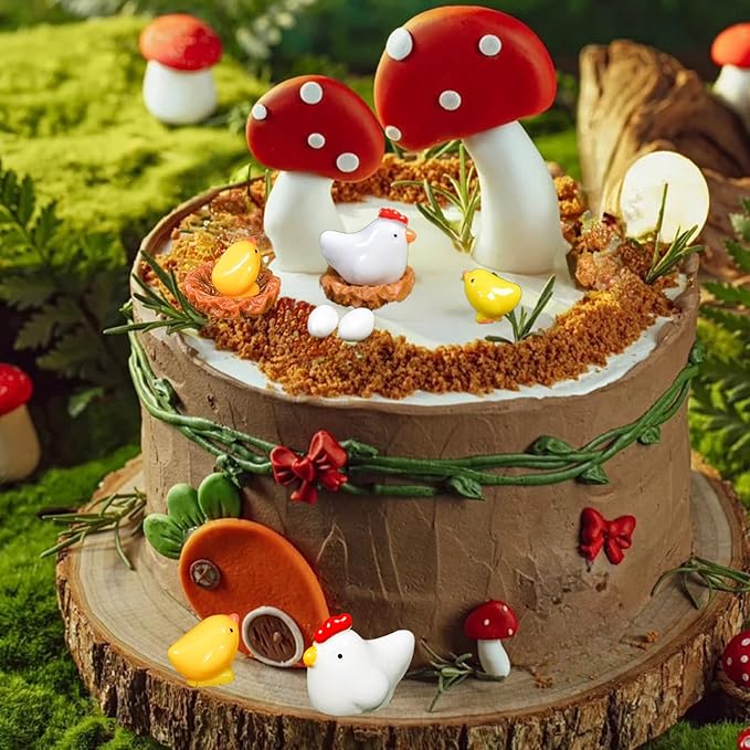 Hiawbon Miniature Retro Wooden Chicken Coop Mini Family Chicken,Hen,Chick,Egg,Chicken Nest Ornament Micro Landscape Fairy Garden Decor