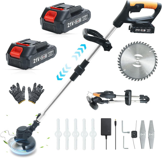 Cordless Weed Wacker,Electric Weed Eater,2 Batteries,Grass Trimmer Cordless,Weed Erimmer Black GCJ