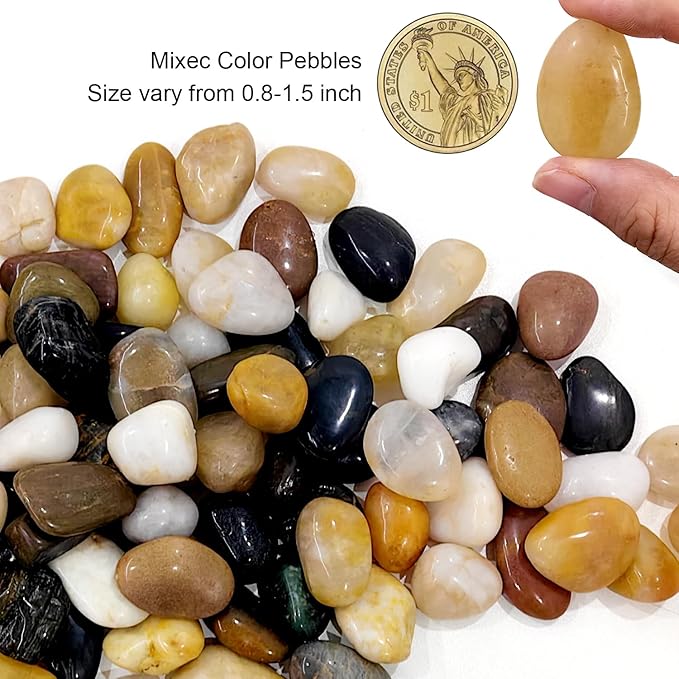 Rocks for Plants 5 Lbs, 0.8-1.5 Inch High Polished Pebbels, Decorative Stones for Garden Landscaping, Smooth Gravel Filler for Outdoor Plants, Succulents, Fish Tank and Vases