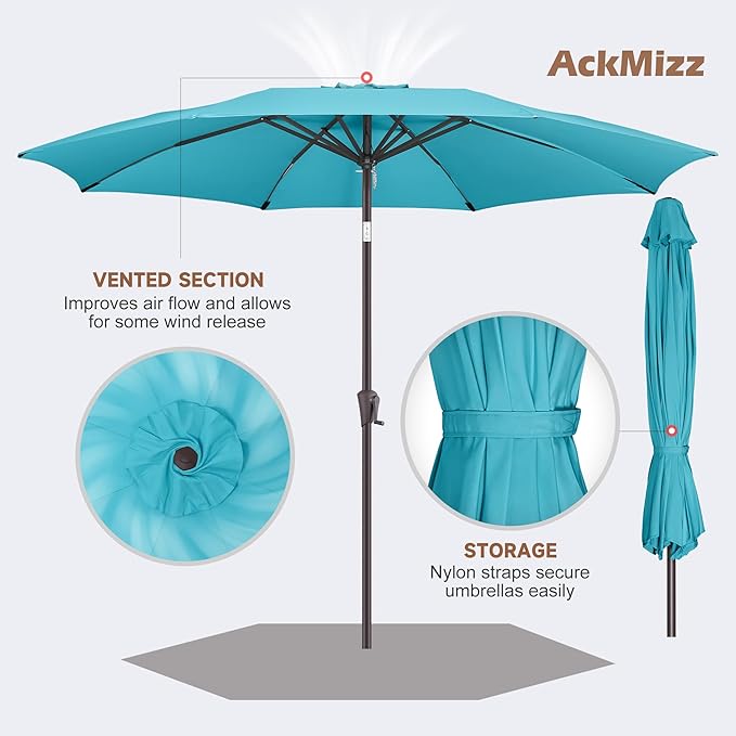 11ft Outdoor Patio Umbrella - Table Umbrella Waterprool UV Protection, Sombrillas de Patio with Push Button Tilt&Crank, Sun Umbrella for Pool, Porch, Garden, Deck, Backyard(Sky Blue)